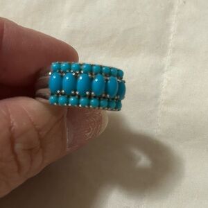 Rare 14k handmade white gold turquoise ring from Turkey size 8